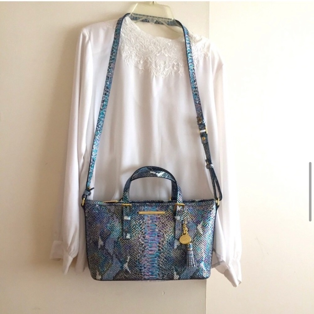 Brahmin Marine Seville Mini Asher Embossed Leather Zippered Top Tote Brand New